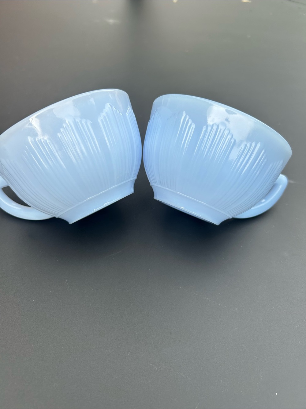 Vintage Pyrex teacups crafted in rare blue delphite glass. Set of 2!